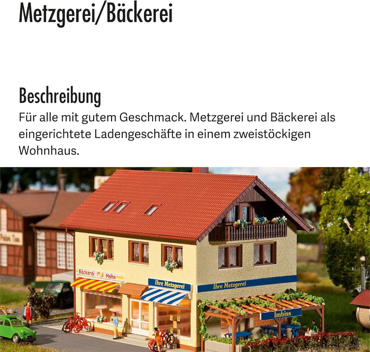 FALLER Metzgerei/Bäckerei Modellbausatz mit 569 Einzelteilen 190x125x125mm I Modelleisenbahn Zubehör