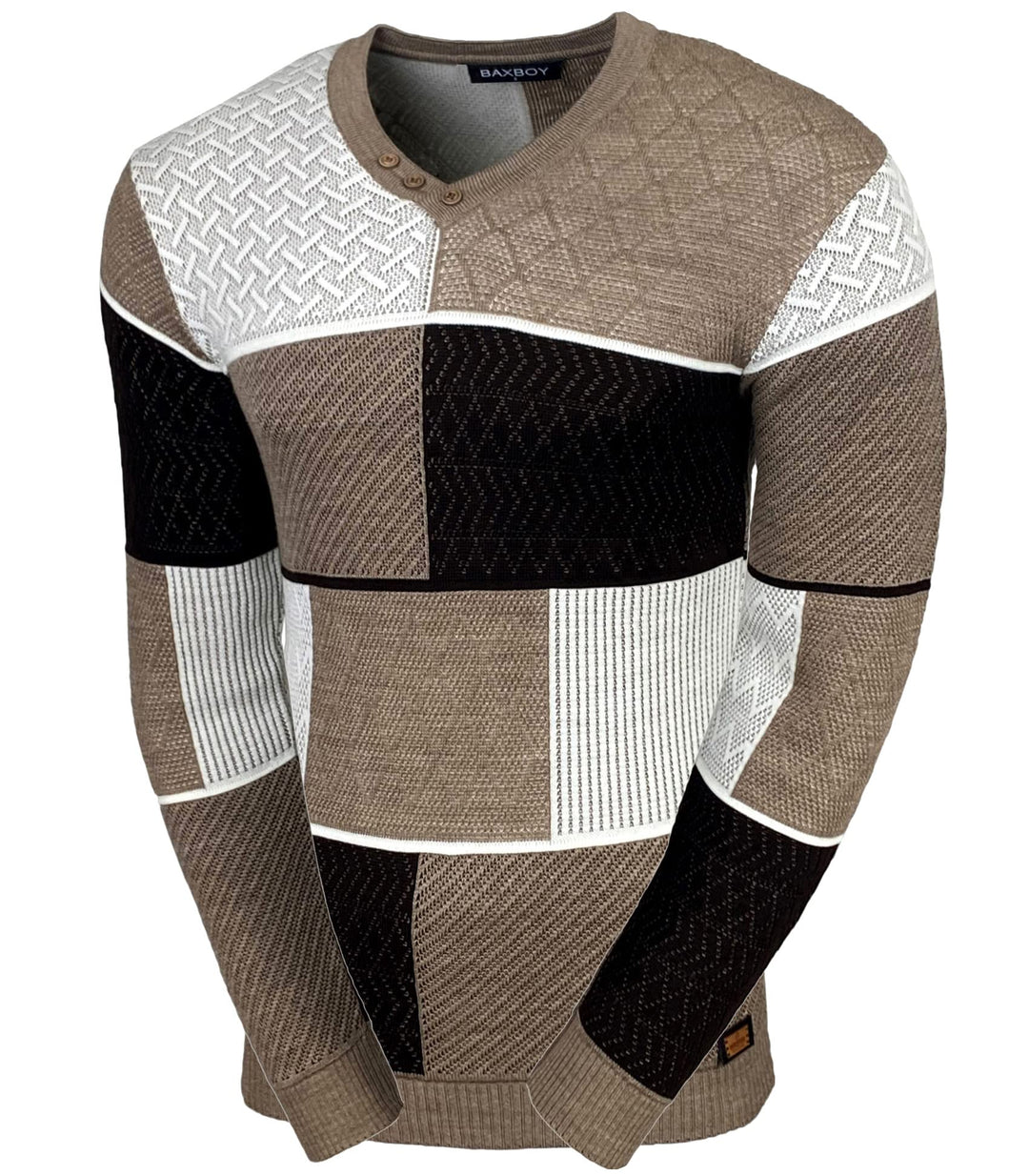 Baxboy Herren Pullover Slim Fit V-Neck Strick-Pullover Rundkragen Moderner Männer schwarzer Pulli Lo