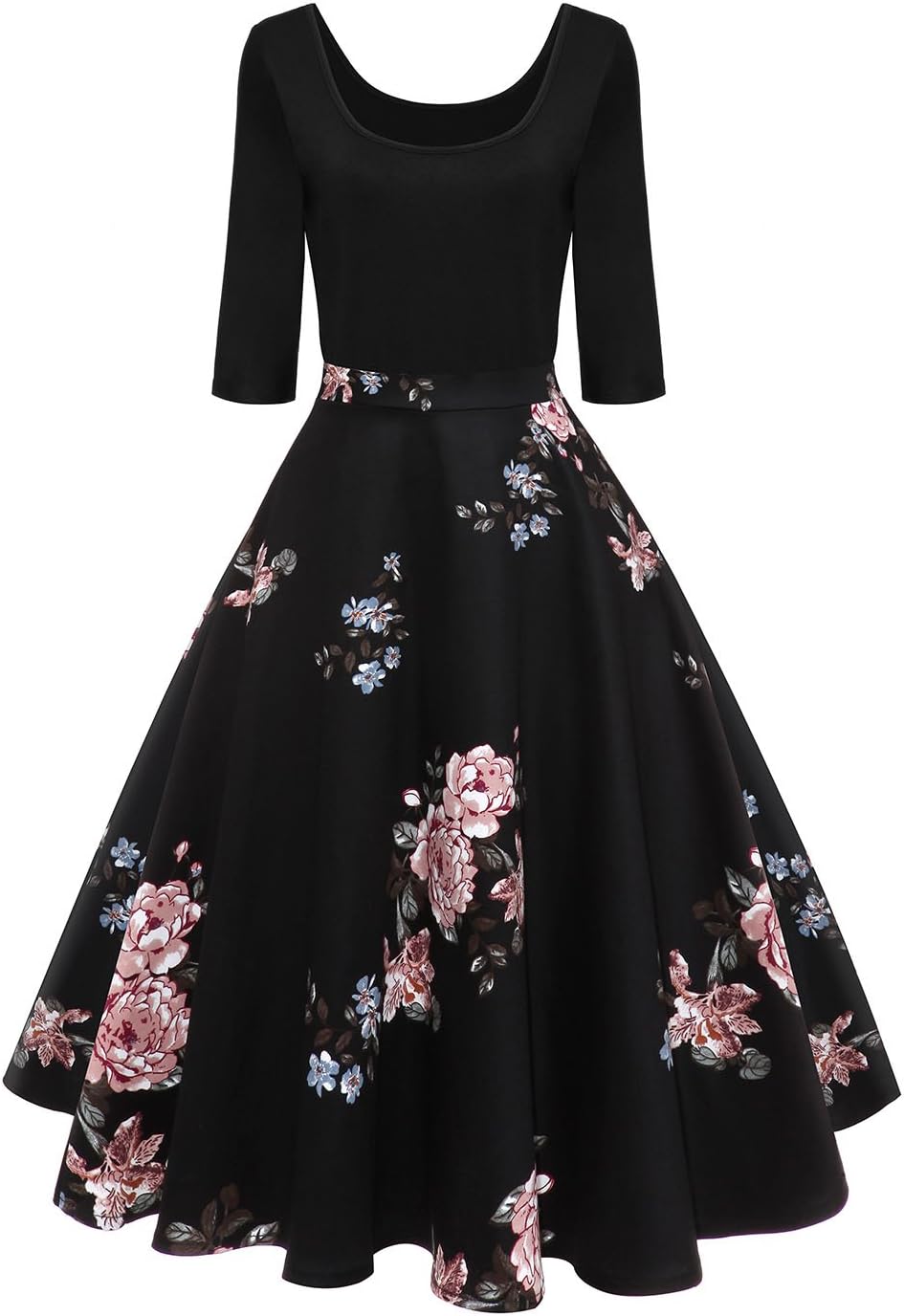 AXOE Damen A-Linie Kleid 60er Jahre Rockabilly 3/4 Ärmel Farbe 4 M, Farbe 4 M