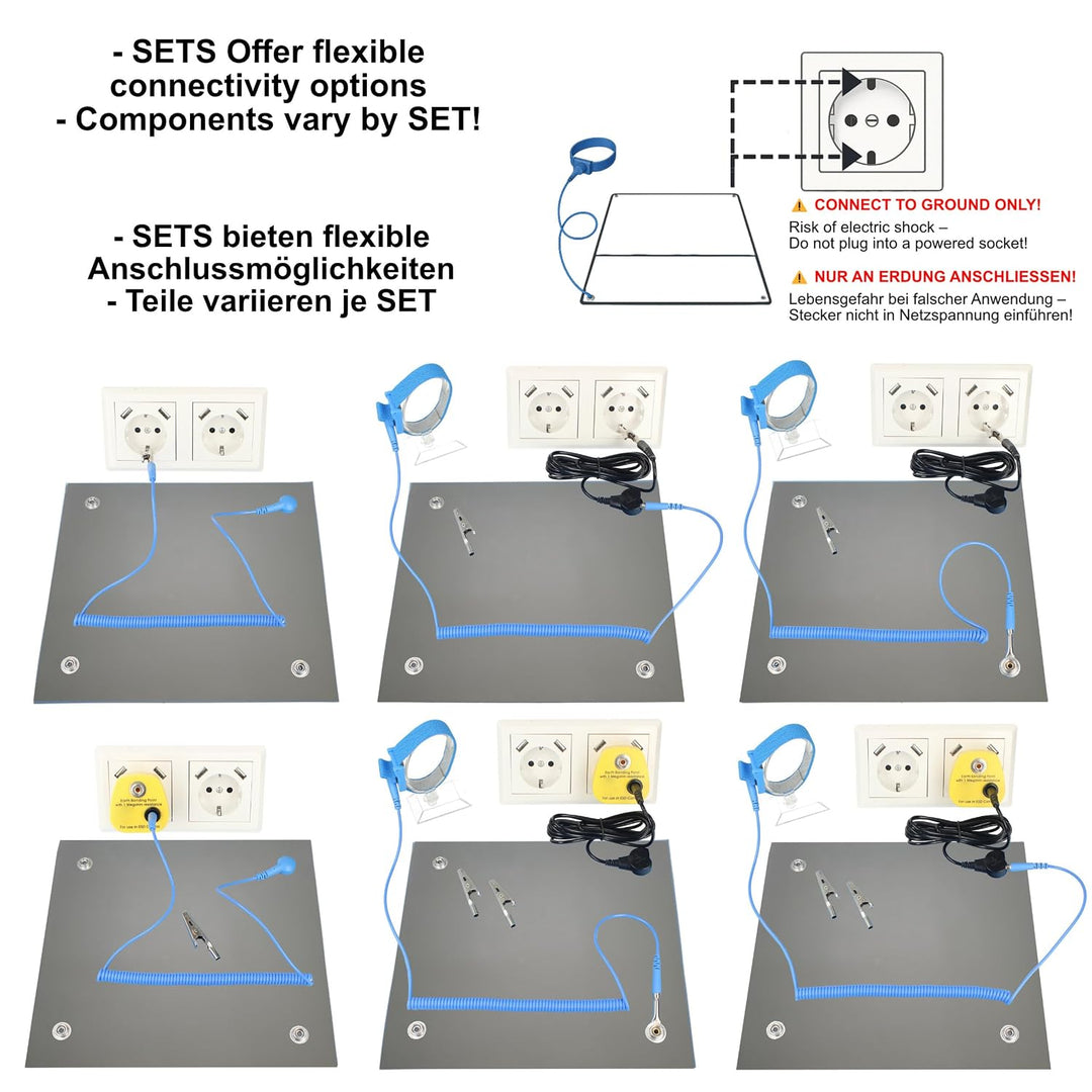 Minadax 80 x 60cm Antistatik ESD Computer Matte Tischmatte „Premiumqualität“ inkl. Manschette + 2,4m