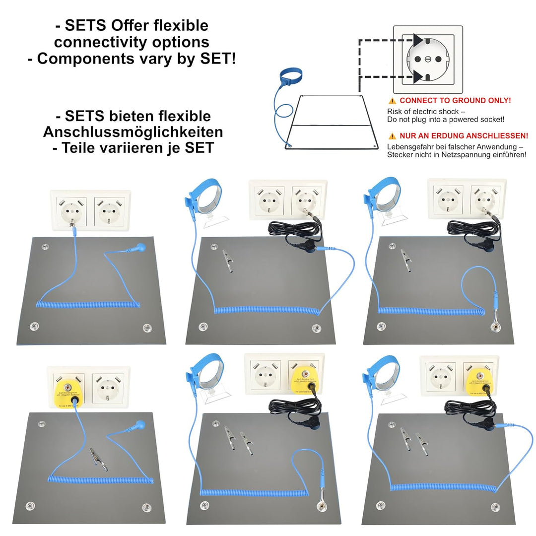 Minadax 60 x 50cm Antistatik ESD Computer Matte Tischmatte „Premiumqualität“ + Anschlusskabel 60x50