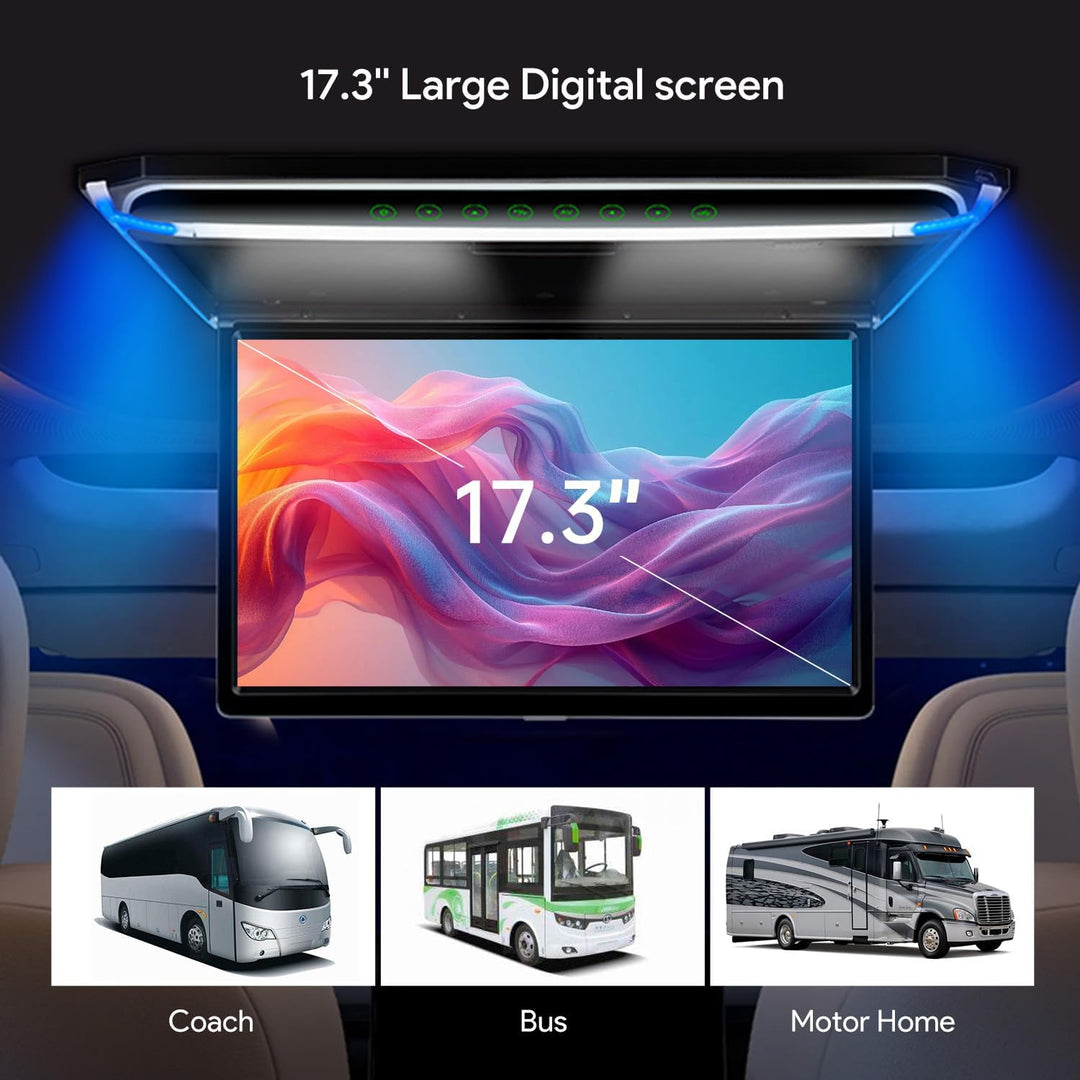 XTRONS 17,3“ Digital TFT FHD 16:9 Bildschirm für Auto Bus unterstützt 1080P Video Auto Overhead Play