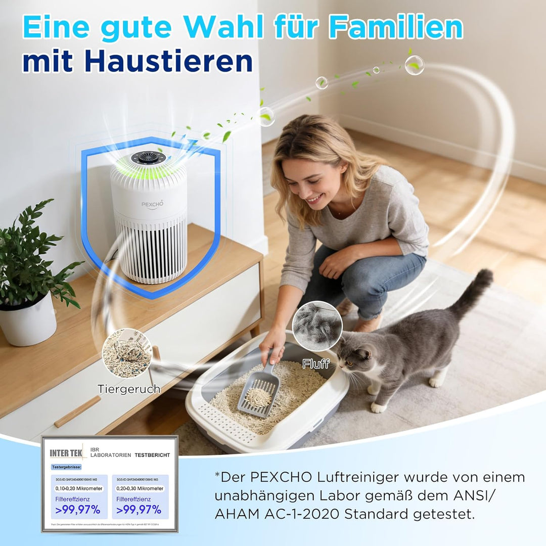 PEXCHO Luftreiniger allergiker, Upgrade 4-in-1 HEPA Filter, Luftfilter mit App Steuerung Timer Aroma