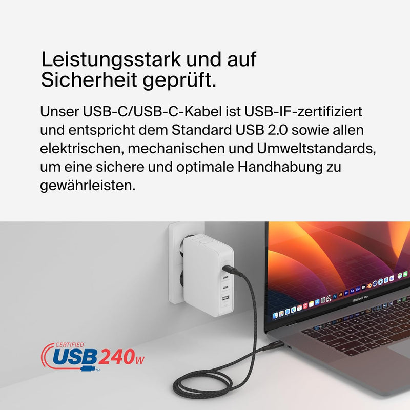 Belkin BoostCharge USB-C-auf-USB-C-Ladekabel, Schnellladekabel mit 240 W Power Delivery, USB-IF-zert