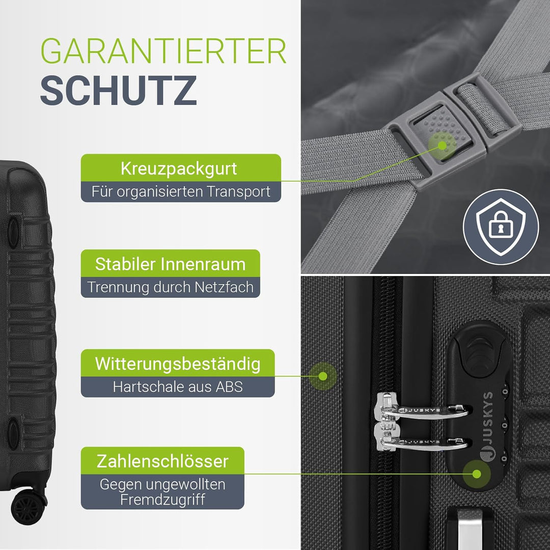 Juskys Hartschale Kofferset Reisekoffer 4 teilig - Zahlenschloss, geräuscharme 360° Rollen gross, Te