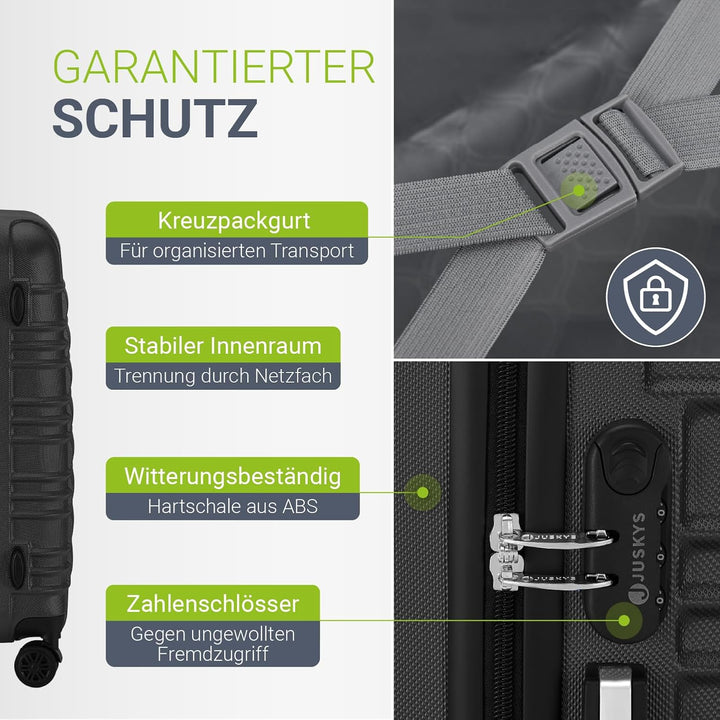 Juskys Hartschale Kofferset Reisekoffer 4 teilig - Zahlenschloss, geräuscharme 360° Rollen gross, Te