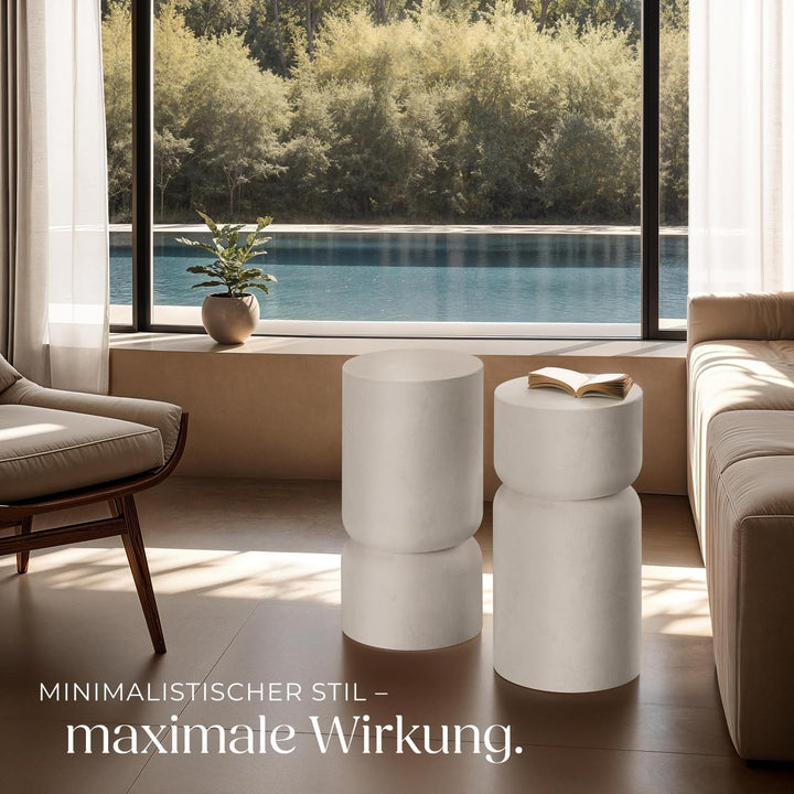 tectake® 2er Set runder Couchtisch weiss, Beistelltisch rund, Aesthetic Room Decor, Moderne Möbel fü