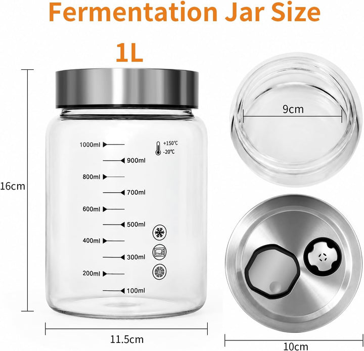 Diesisa 2 Stück 1L Borosilikatglas Fermentiergläser für Kimchi Sauerkraut | Fermentierglas mit Doppe