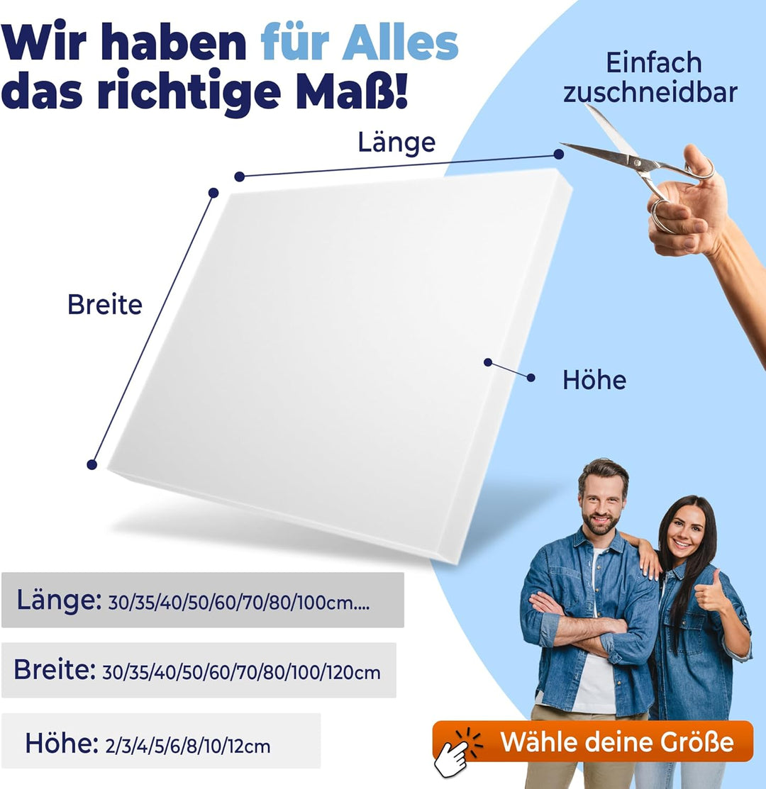 saarschaum Polster Schaumstoff für Sitzkissen • Komfortschaum • Zuschnitt 60 x 40 x 10 cm • RG 35/55