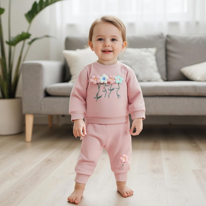 2pcs Baby Mädchen Kleidung 3D Blumen Druck Outfit Langarm Shirt + Hose Neugeborene Babykleidung klin