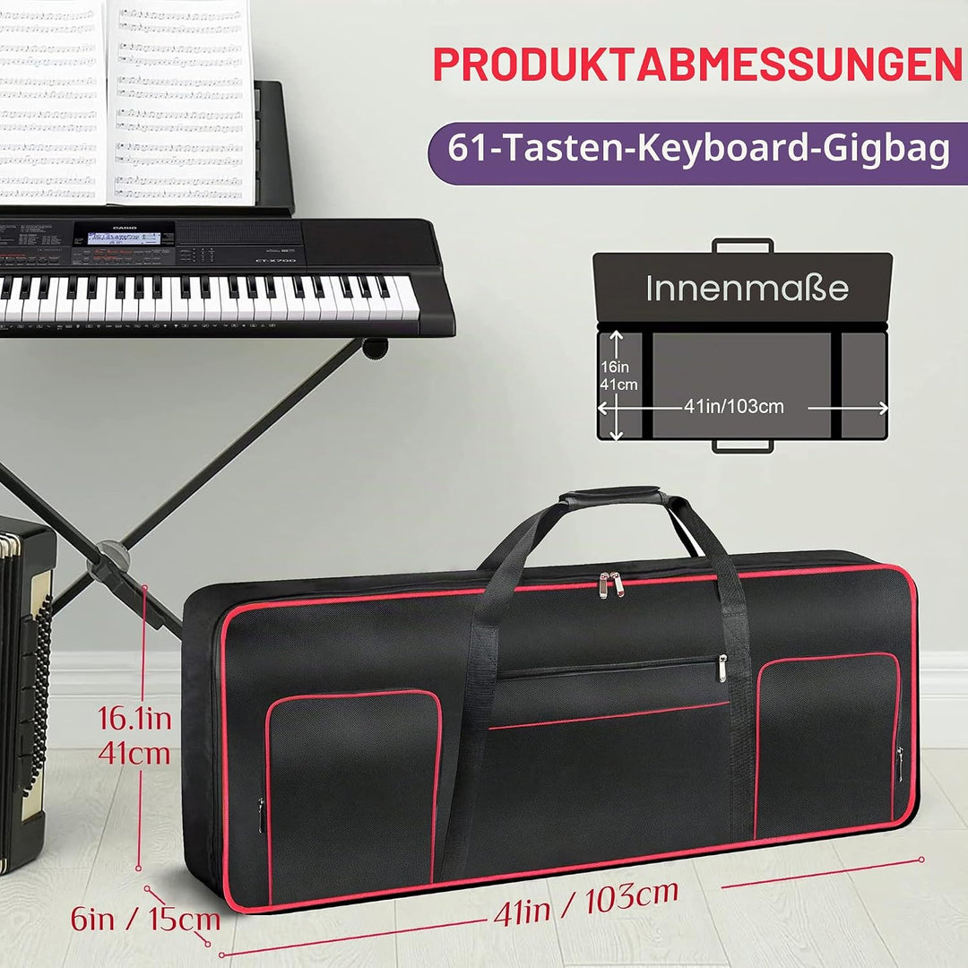 Ruibo Keyboardtasche 61 Tasten,Gigbag 600D Oxford-Tuch mit 10 mm Baumwoll-Gepolstert,Tragbar Langleb