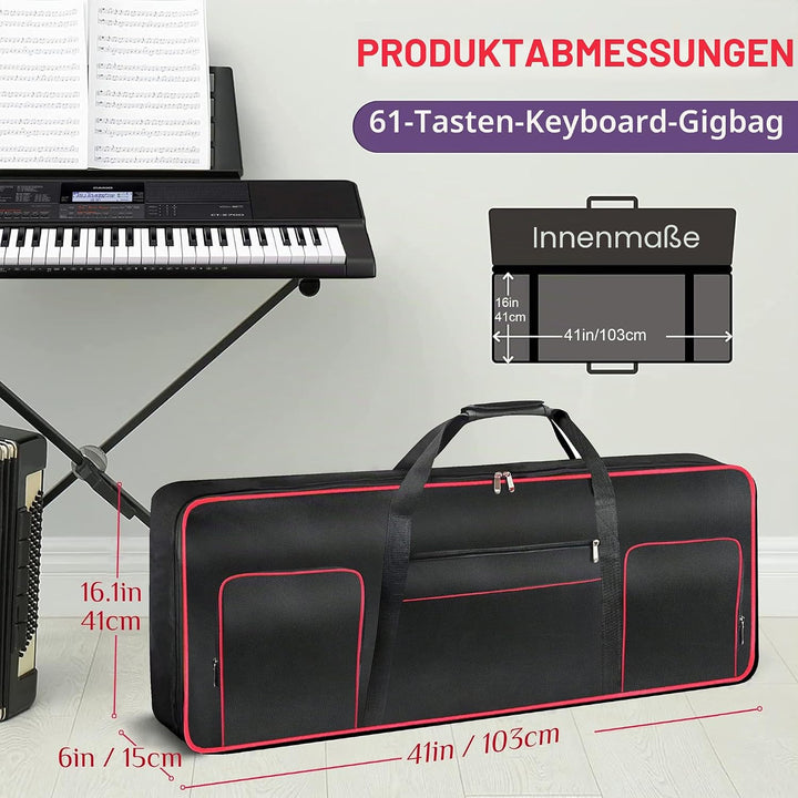 Ruibo Keyboardtasche 61 Tasten,Gigbag 600D Oxford-Tuch mit 10 mm Baumwoll-Gepolstert,Tragbar Langleb