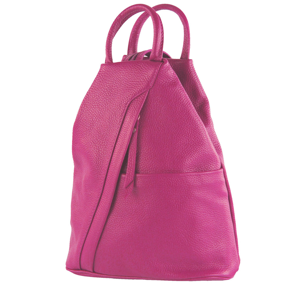 modamoda de T180 Damen Leder Rucksack Handtasche 2-in-1, handmade in Italy Rosa, Rosa