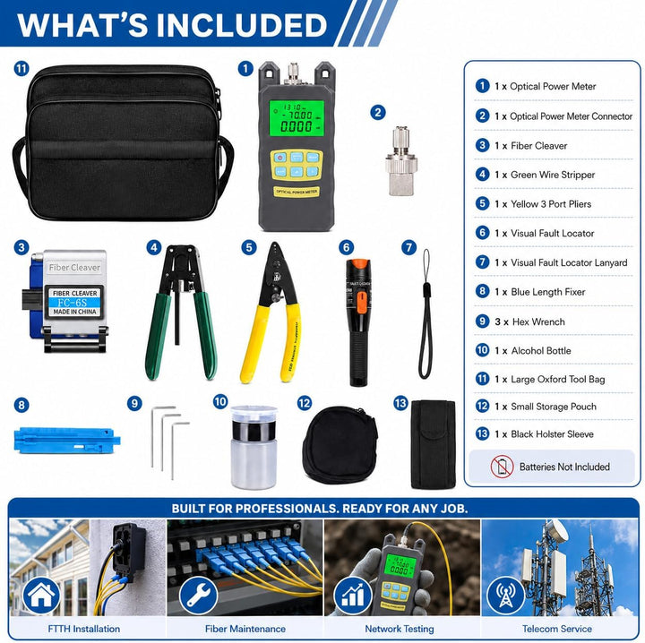 Glasfaser Werkzeug Set, 15 in 1 FTTH Tool kit FTTH Glasfaser Tool Kit Faseroptik FTTH Tool Kit Faser