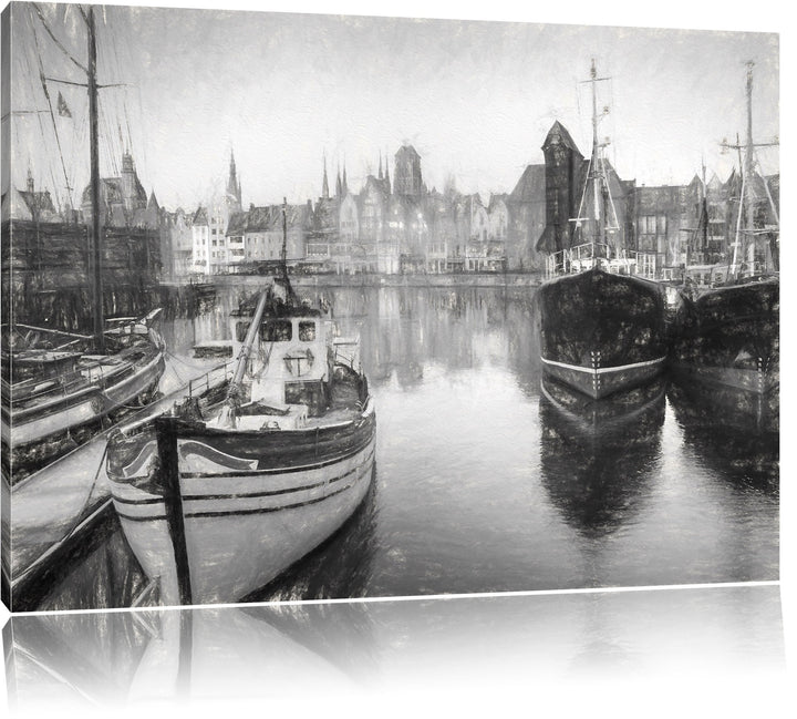 Hafenstadt Kohle Effekt, Format: 100x70 auf Leinwand, XXL riesige Bilder fertig gerahmt mit Keilrahm