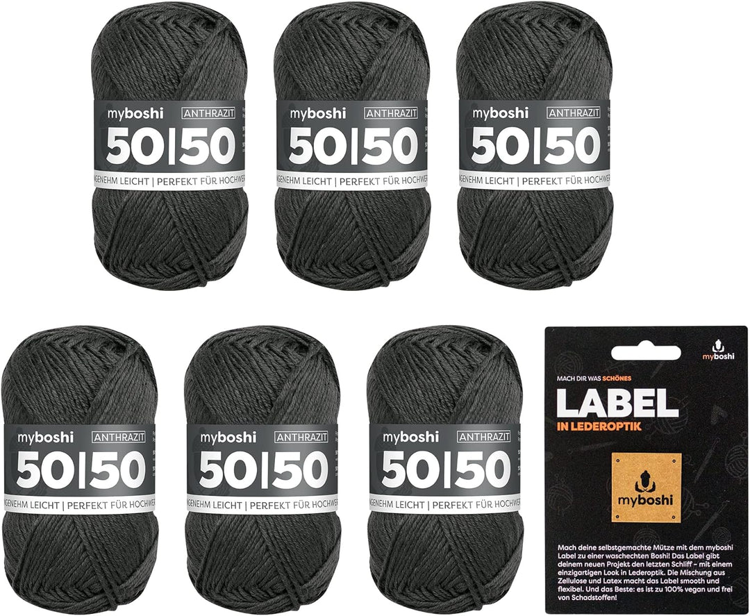 myboshi 50/50-Ganzjahres-Wolle, inkl. original myboshi Label in Lederoptik, für Oberbekleidung geeig