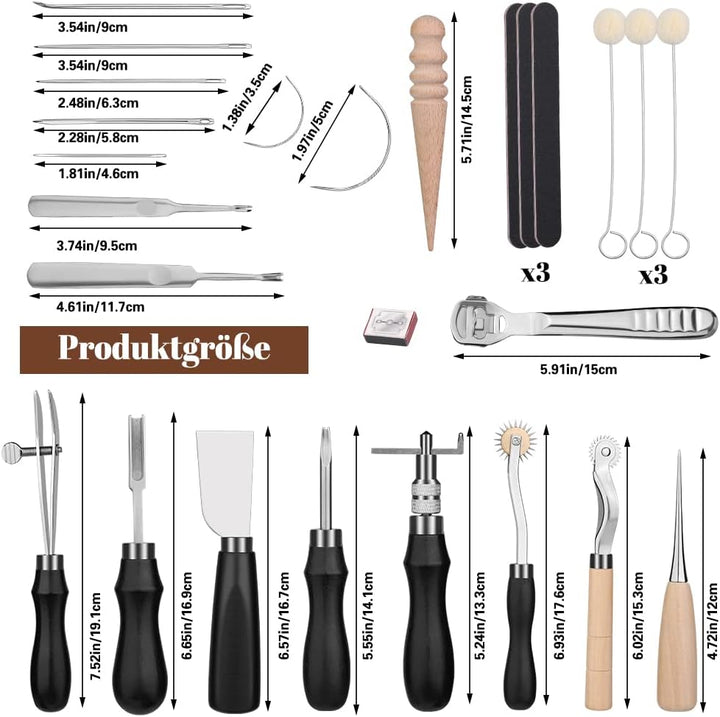 37 Stücke Leder -Arbeitswerkzeuge, Lederhandwerkzeuge mit Edge, Skiver, Nähwerkzeugen für Handnähten