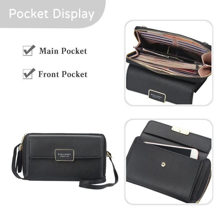 PORRASSO Geldbörse Damen Umhängetasche Handy Mode Portemonnaie PU Geldbeutel Schultertasche für Part