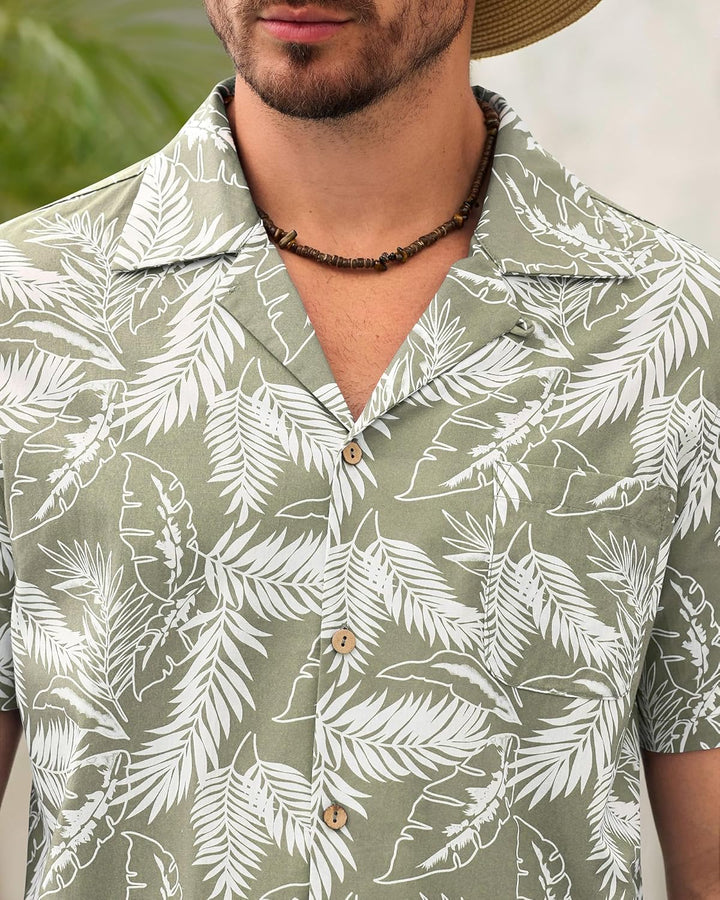 Herren Hawaiihemd Freizeit Hemd Kurzarm Baumwolle Blumen Shirt Urlaub Sommer Strand Hemd Reise Shirt