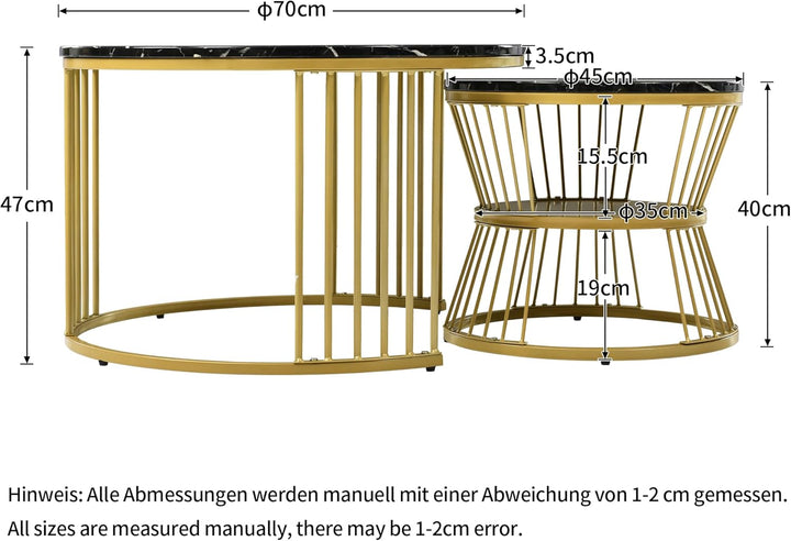 Merax Couchtisch Runder 2er Set, Moderne Nesting Kaffeetisch, Wohnzimmertisch, Sofatisch, Metallrahm
