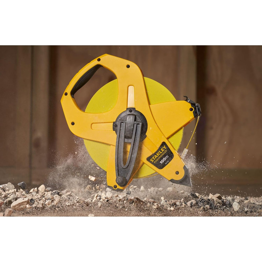 Stanley Rahmenbandmass Power Winder Fiberglas (100 m Länge, 13 mm Breite, ergonomisch, Genauigkeitsk