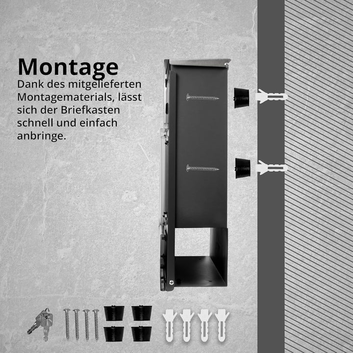 Grafner Premium Briefkasten personalisiert, Edelstahl mit Zeitungsfach und 2 Schlüssel, moderner Pos