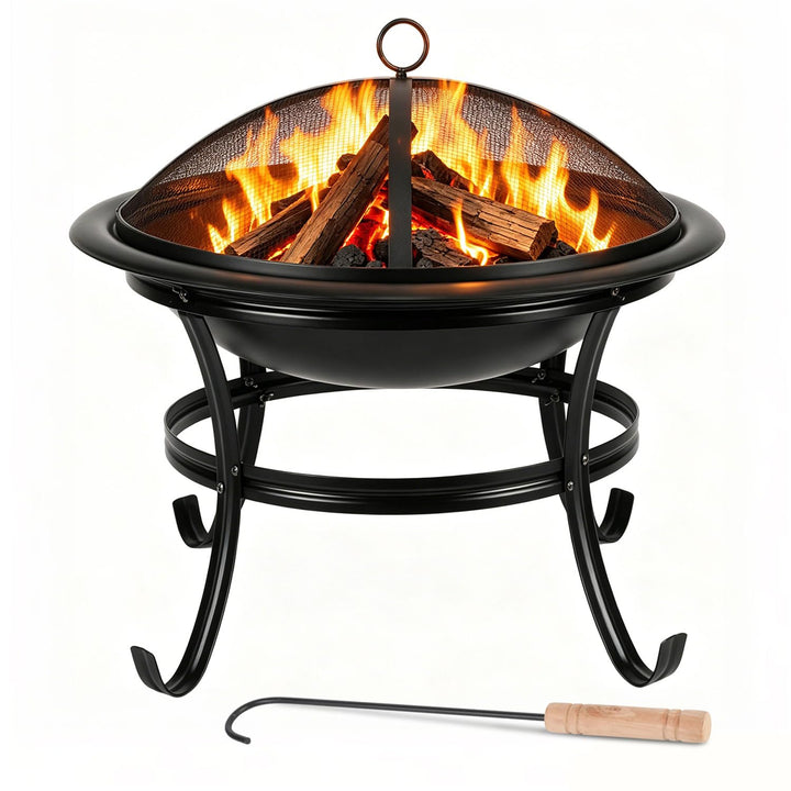 Feuerstelle Ø55cm mit Funkenschutz Schürhaken und wärmeisoliertem Ø 55 cm Set, Ø 55 cm Set