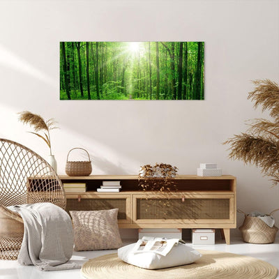 Wandbilder Dekoration Wohnzimmer Sonnenstrahlen Wald Sommer Panorama Bilder auf Leinwand 120x50cm Le