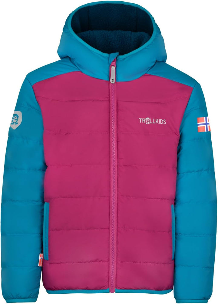 Trollkids winddichte Kinder Jacke mit Reissverschlusstaschen SANDVIKA 92 Helle Beere/Dunkeltürkis/Ma