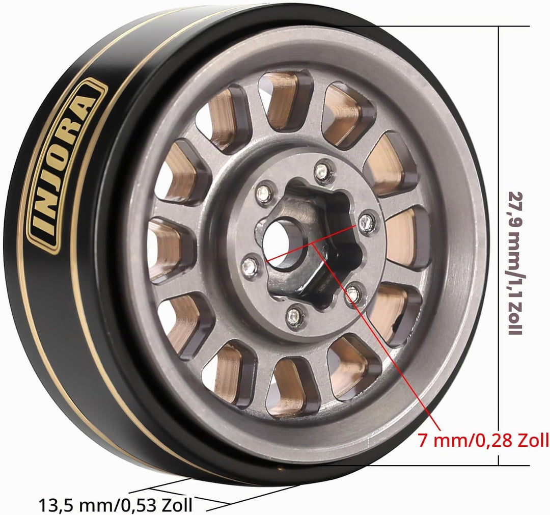 INJORA 1.0 Plus Messing Beadlock Felgen 4PCS 12-Speichen Räder für TRX4M SCX24 FCX24 1/24 1/18 RC Cr