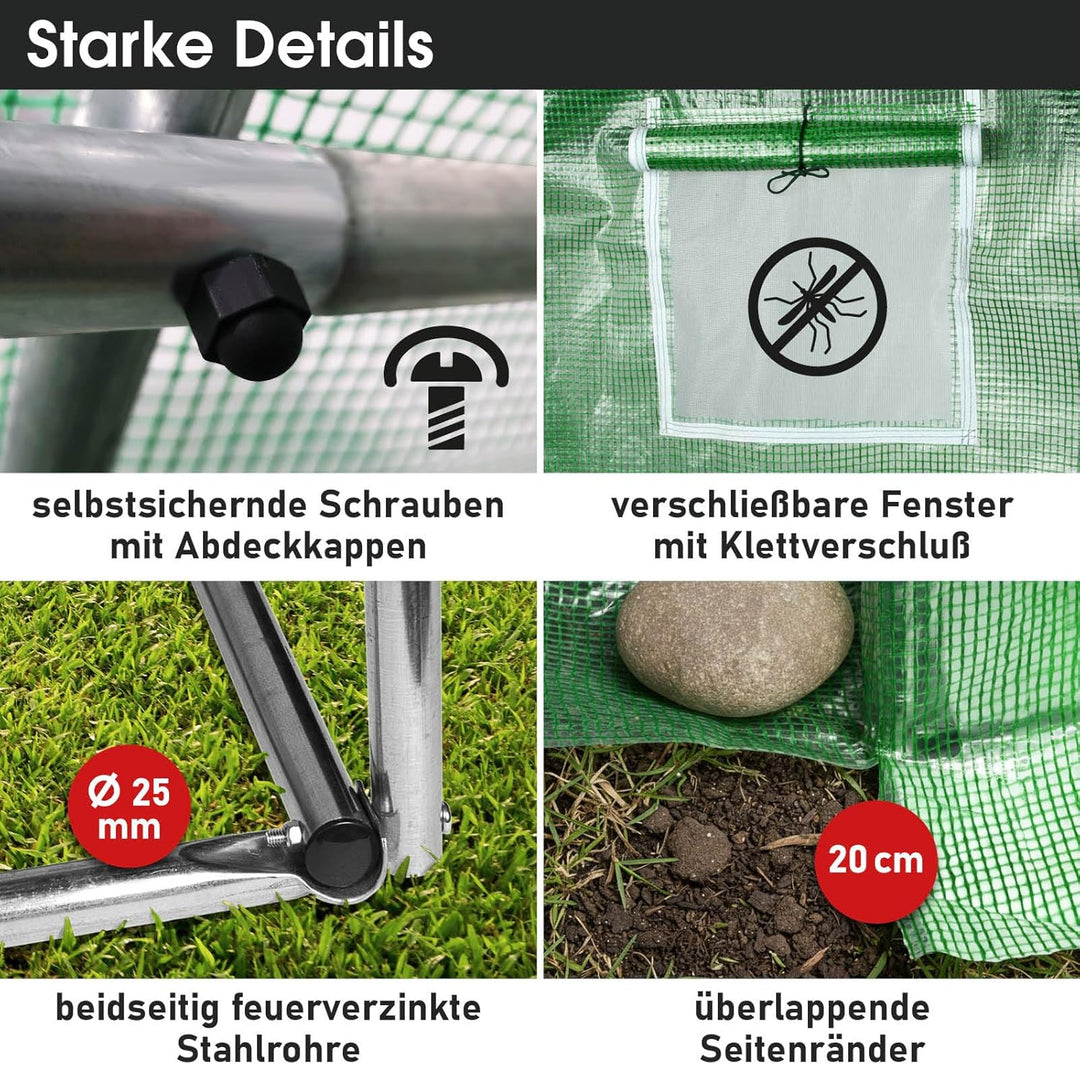 BRAST® Gewächshaus Foliengewächshaus mit Stahlfundament 200x300 cm Seitenwände aufrollbar Erdanker s