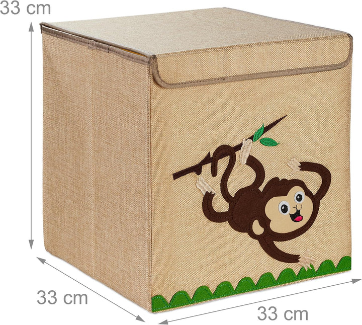 Relaxdays Aufbewahrungsbox, Affen-Motiv, Stoffbox für Kinder, faltbar, HBT: 33 x 33 x 33 cm, Spielze