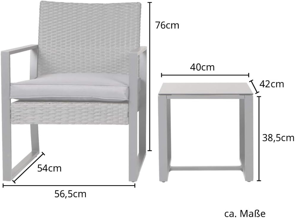 SVITA LOIS L Poly Rattan Sitzgruppe Gartenmöbel Metall-Garnitur Balkonmöbel Tisch Sessel (Schwarz)