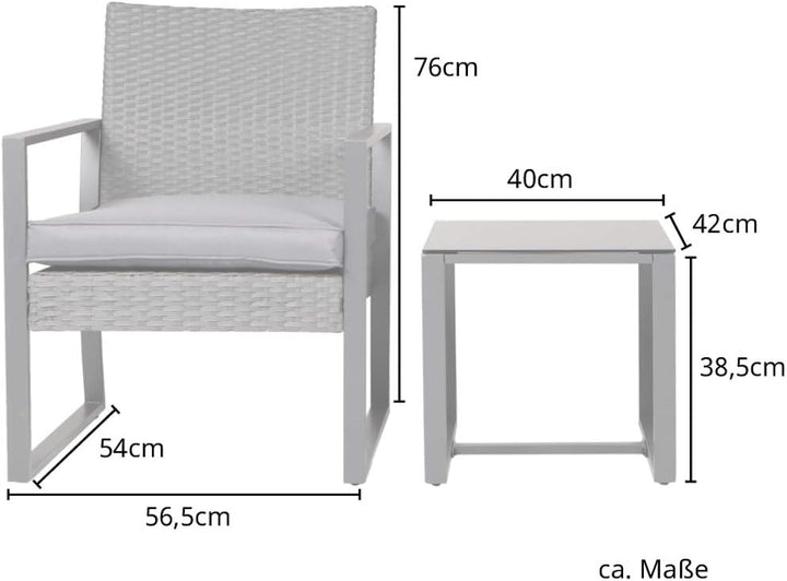 SVITA LOIS L Poly Rattan Sitzgruppe Gartenmöbel Metall-Garnitur Balkonmöbel Tisch Sessel (Schwarz)