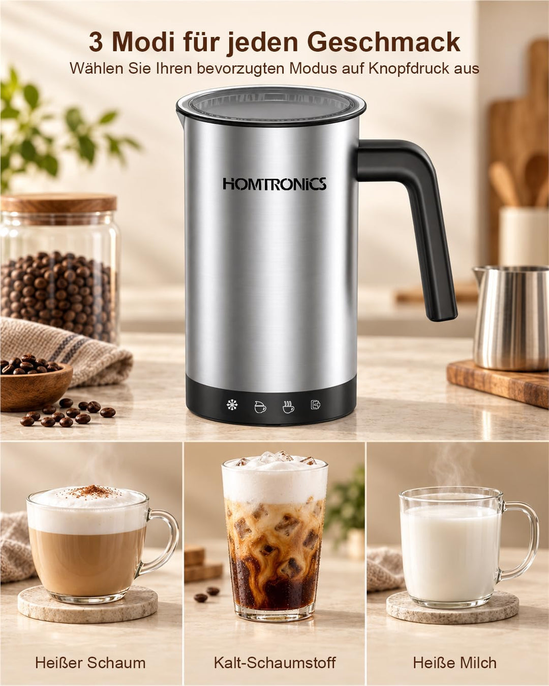 Milchaufschäumer Elektrisch IPX7, 300ml Grosses Silber, Silber