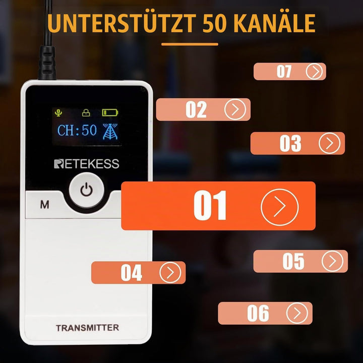 Retekess TT116 Kabelloses Tour Guide System, Tour Guide Set mit Headset, 200m, Rauschunterdrückung,