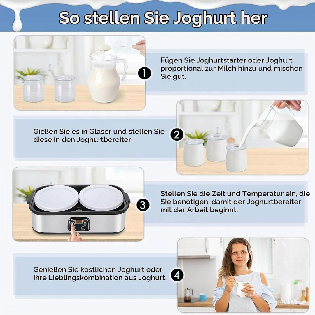 2-Liter-Joghurtmaschine mit automatischer Zeit- und Temperaturregelung, griechischer Joghurtbereiter