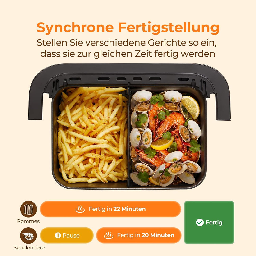 VIOMI VORTEX Pro Heissluftfritteuse, Doppelzonen, 11 L Air Fryer, 2 Kammern, 2800 W, mit Sichtfenste