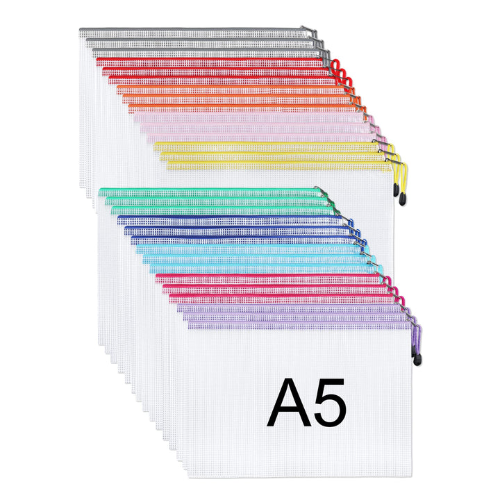 Yoassi Dokumententasche A5, 40 Stücke Mesh Kunststoff Reissverschlusstasche, A5 Datei Taschen mit Re