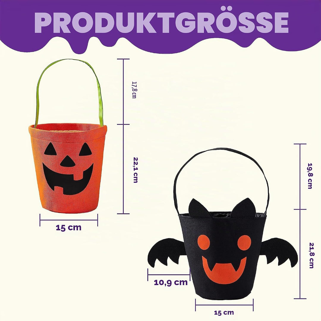 JOYIN Halloween-Fledermaus- und Kürbis-Süssigkeiten-Eimer-Set, wiederverwendbare Filz-Süsses-oder-Sa