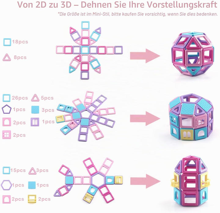 Magnetische Fliesen, 199 Stück, Mini-Magnetbausteine für Mädchen und Jungen, 3D-STEM-pädagogisches L