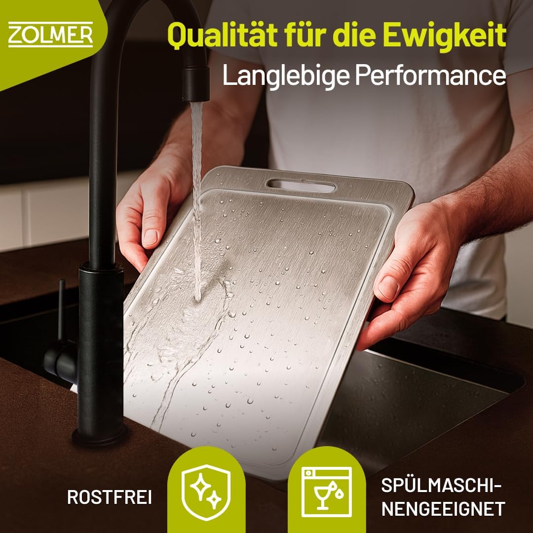 Edelstahl Schneidebrett 34x23cm Antibakteriell – Metall Schneidebrett Spülmaschinenfest, Premium ohn