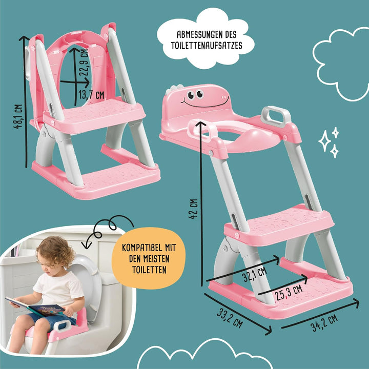 Toilettensitz Kinder mit Treppe – Höhenverstellbarer Kinder Toilettensitz mit Trittstufe &amp; Rückenleh