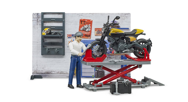 bruder 62102 - Bworld Motorradwerkstatt Scrambler Ducati Full Throttle mit Mechaniker - 1:16 Reparat