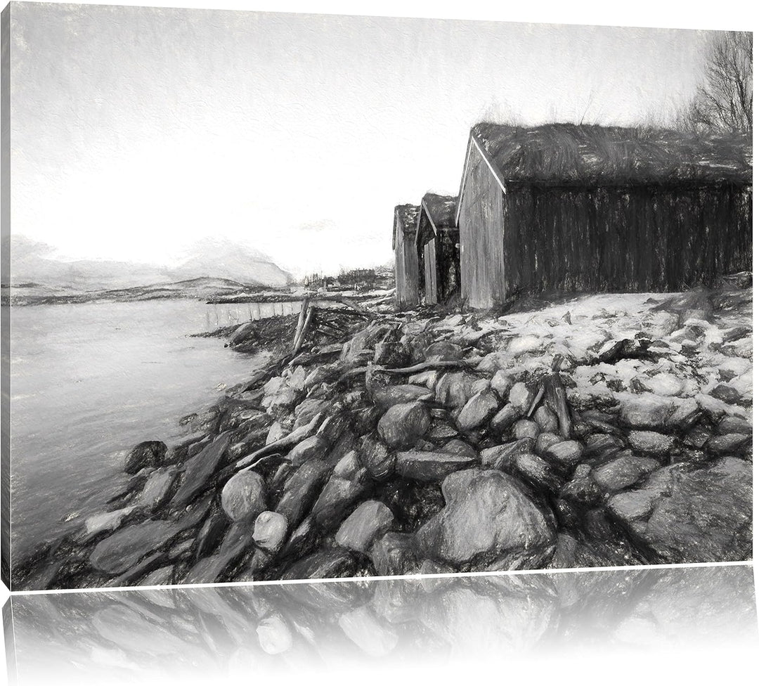 Pixxprint Küste der norwegischen See Tromso als Leinwandbild/Grösse: 100x70 / Wandbild/Kunstdruck/fe