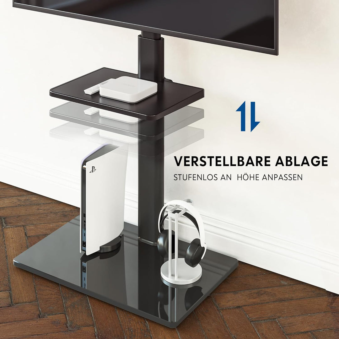 FITUEYES TV Ständer TV Bodenständer Standfuss Fernsehstand mit Regal höhenverstellbar schwenkbar für