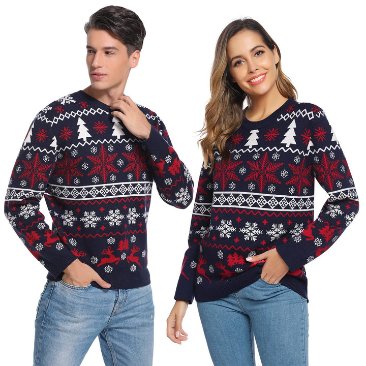 Litherday Weihnachtspullover Herren Damen Christmas Sweater mit Rentiermuster Strickpulli Langarm Wa