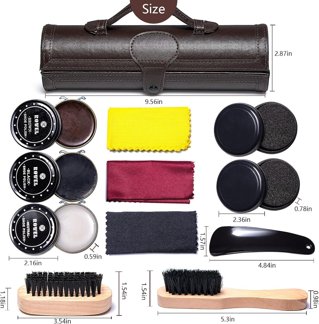 YUET Schuhputz-Set, Reinigung, Glanz, Pflege, Fass-Set für braunes schwarzes Leder, mit Bürste, Reis