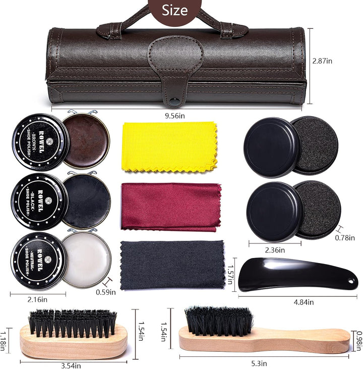 YUET Schuhputz-Set, Reinigung, Glanz, Pflege, Fass-Set für braunes schwarzes Leder, mit Bürste, Reis