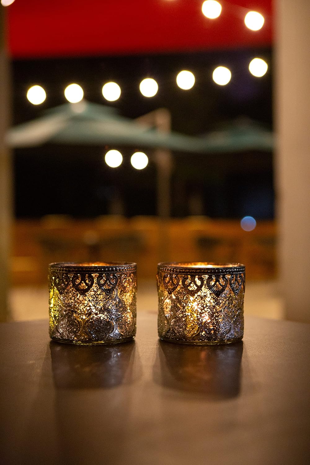Jinfa 4er-Set Teelichthalter Silber Kerzenhalter Windlicht Glas Kerzengläser Teelichtgläser Weihnach